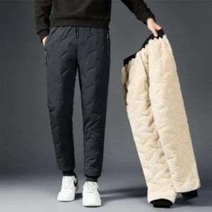 Men’s winter sweat pants with waterproof exterior and thick warm lining for cold weather