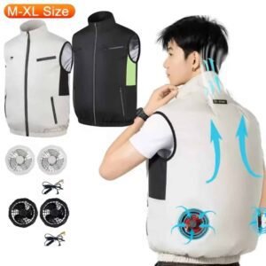 breezeguard wearable cooling fan vest with dual fans and usb recharge