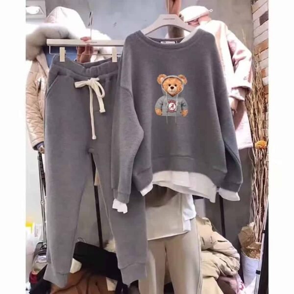 women’s fleece lined tweed two‑piece sport suit autumn winter casual set