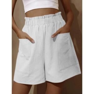summer women’s casual high waist wide leg loose fit shorts in solid color with pockets