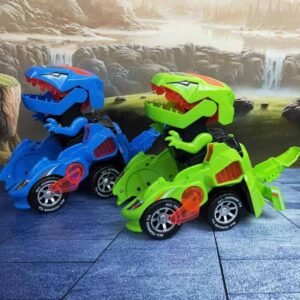 transforming dinosaur toy car with LED lights and music for kids