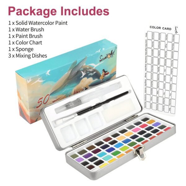 professional 50 color watercolor paint set with premium pigments for artists and beginners