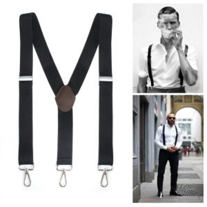 Men’s heavy duty work suspenders with metal belt hooks