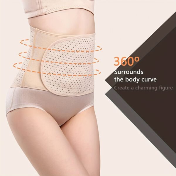 black polyester abdominal shaping belt with breathable lumbar support and adjustable straps