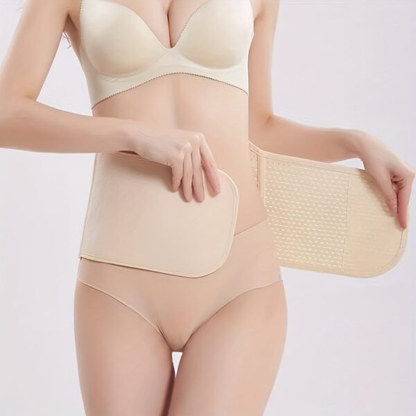 black polyester abdominal shaping belt with breathable lumbar support and adjustable straps