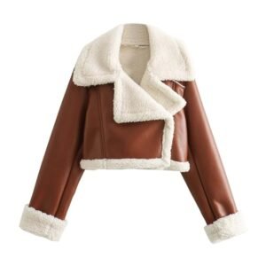 women’s shearling fleece double-sided short jacket cozy winter coat