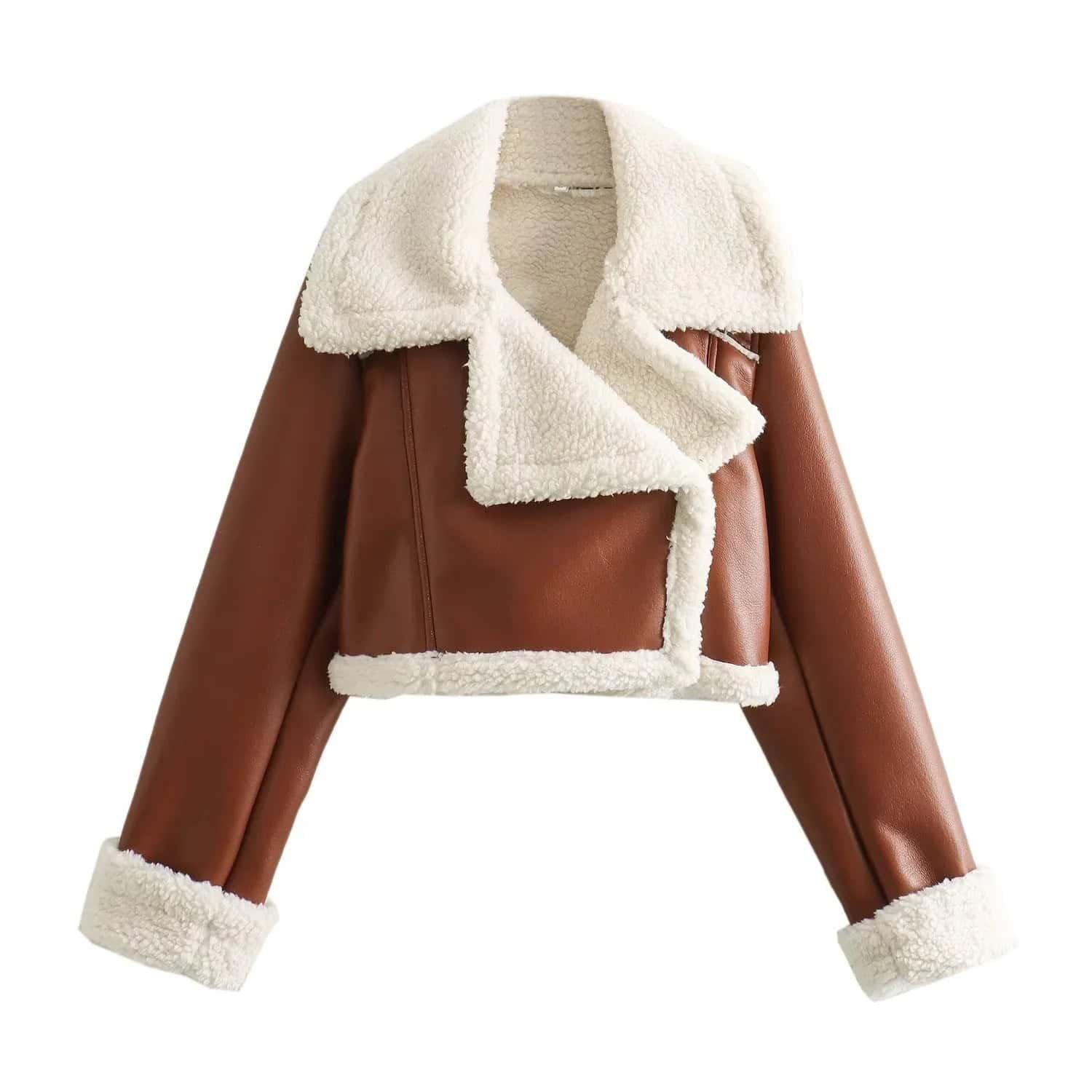 women’s shearling fleece double-sided short jacket cozy winter coat