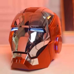 voice controlled wearable helmet with LED eyes and motorized open close cosplay