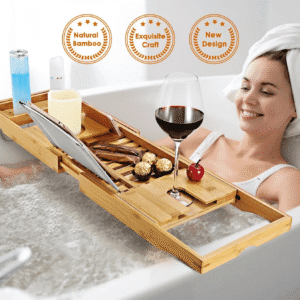 Bamboo- Bath- Tray- Table- –- Adjustable- Bathtub- Caddy-