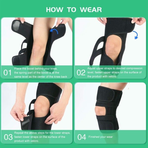 Power Knee Stabilizer Pads with spring-loaded support for knee pain relief and mobility
