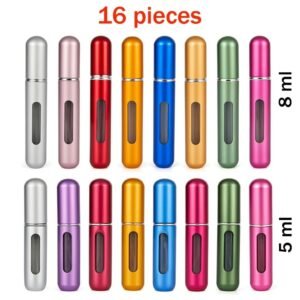 Refillable perfume bottle set with spray pump for travel fragrance storage