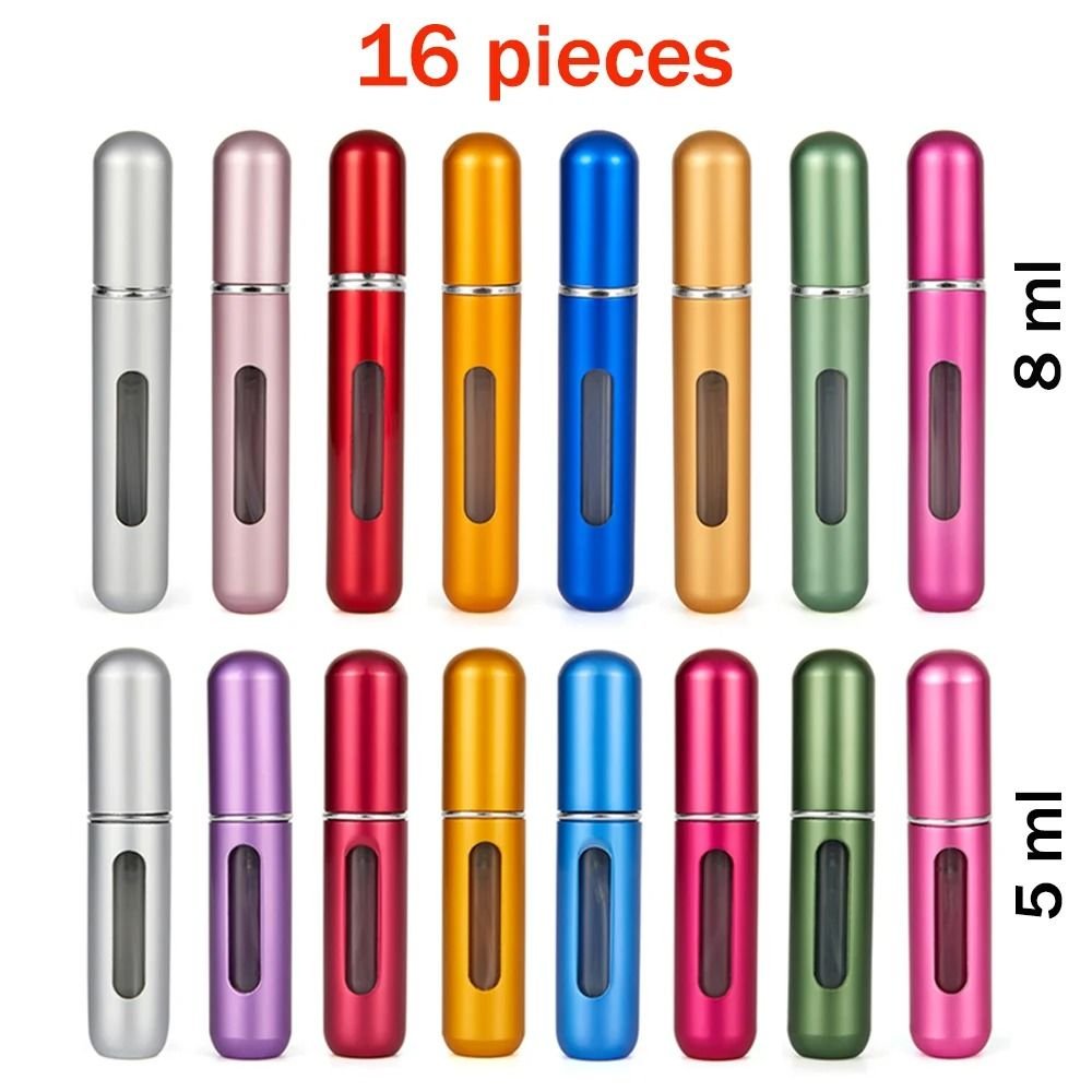 Refillable perfume bottle set with spray pump for travel fragrance storage
