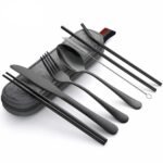 Portable travel spoon fork chopsticks and straw set