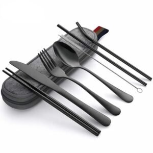 Portable travel spoon fork chopsticks and straw set