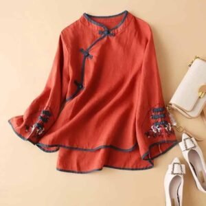 women’s Chinese style artistic embroidery spring shirt