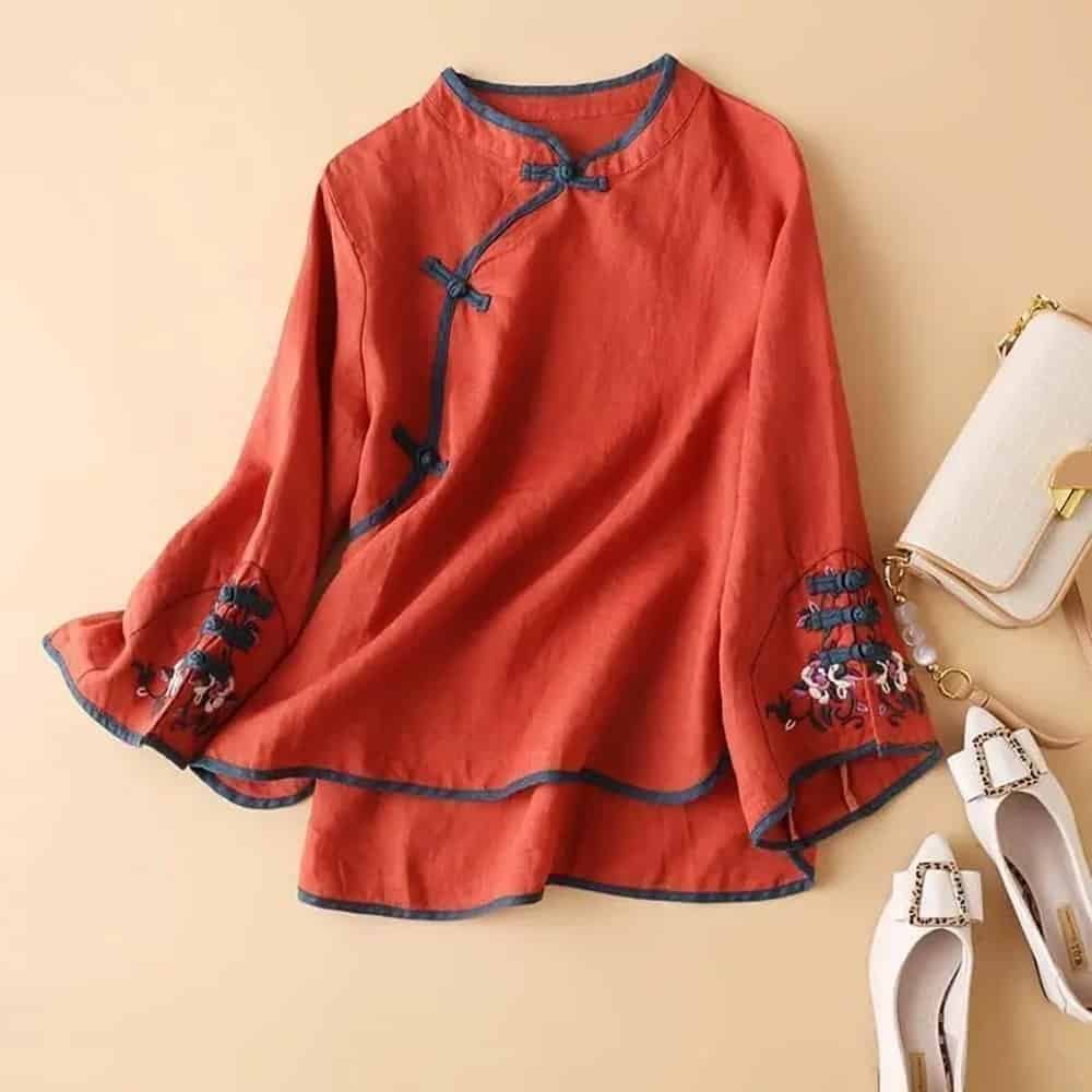 women’s Chinese style artistic embroidery spring shirt