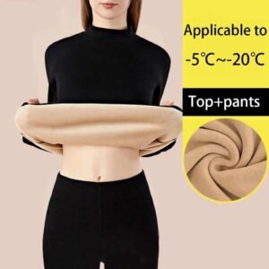 women’s ultra thick seamless thermal underwear set long sleeve top and pants