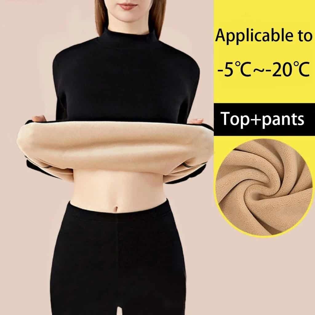 women’s ultra thick seamless thermal underwear set long sleeve top and pants