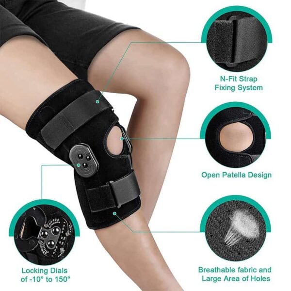 Hinged Knee Brace with Side Stabilizers Adjustable Support