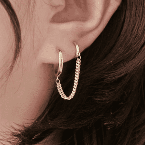 Double- Piercing- Chain- Earring- with- Small- Hoops-
