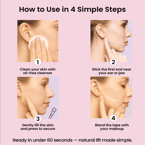 Invisible face lifter tape applied for instant skin tightening