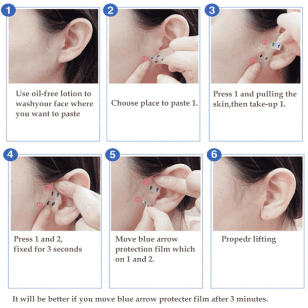 Invisible face lifter tape applied for instant skin tightening