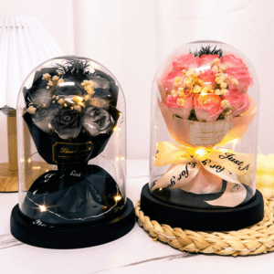 Eternal LED light acrylic cover flower with transparent rose design, glowing Valentine’s Day gift and wedding décor