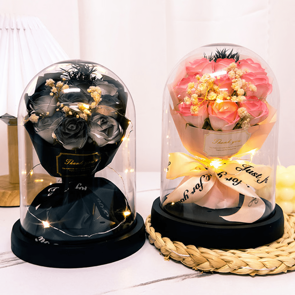 Eternal LED light acrylic cover flower with transparent rose design, glowing Valentine’s Day gift and wedding décor