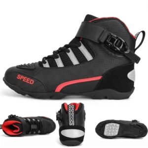 men’s leather motorcycle boots with anti-slip sole and ankle support riding footwear