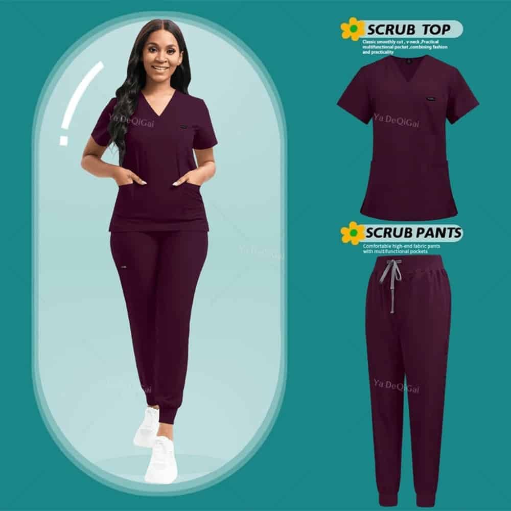 women’s stretch scrubs set with medical jogger pants and scrub top