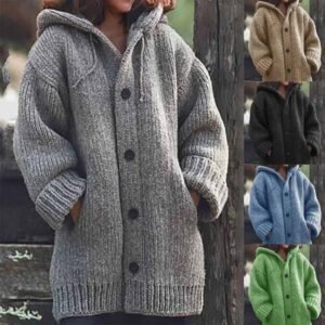 Warm Luxe Women’s Chunky Knit Button Down Cardigan Coat