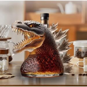 dinosaur whiskey decanter bottle with artistic walking dinosaur statue design for home décor and spirits