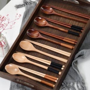 natural wood japanese tableware set reusable sushi chopsticks