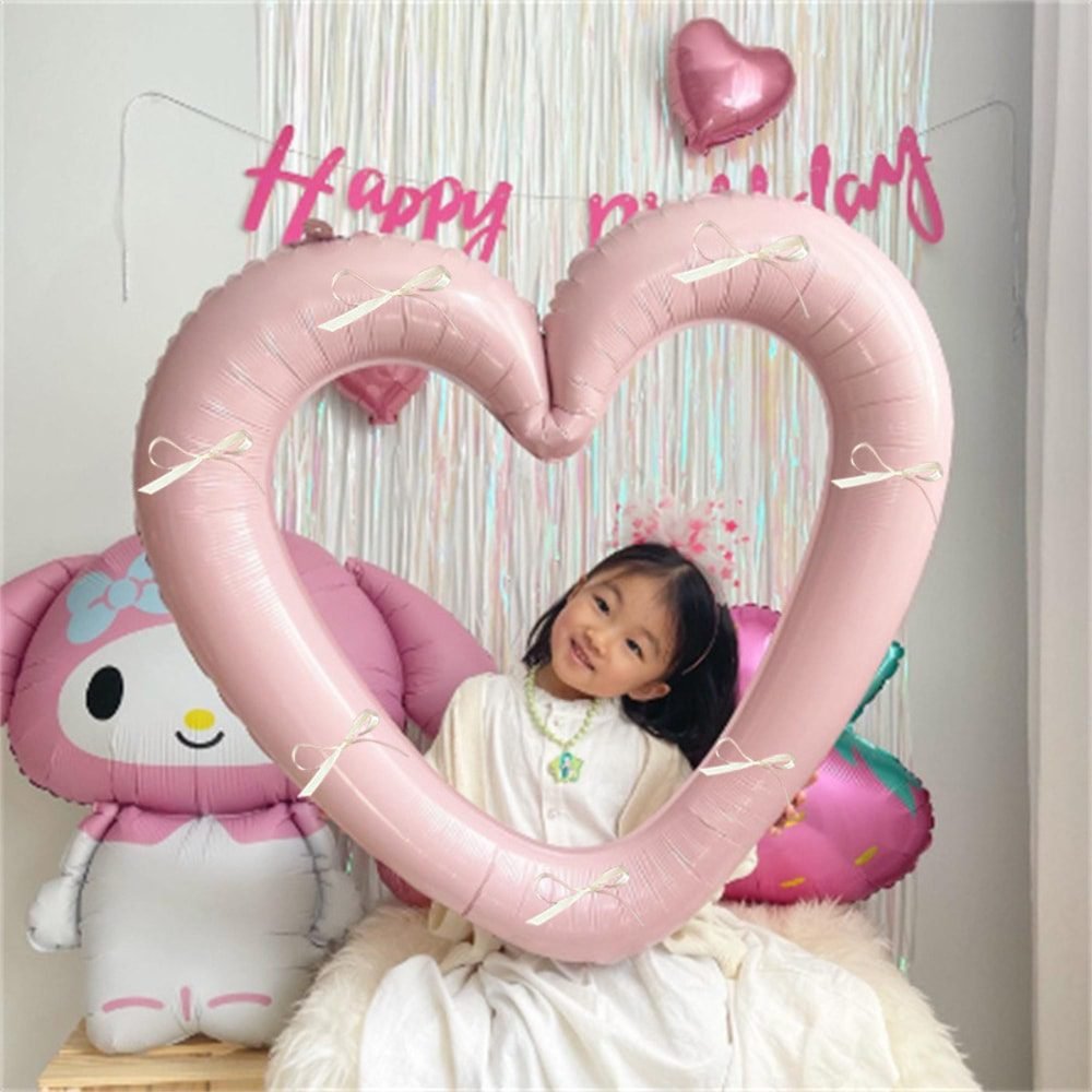 heart shaped bow foil balloon romantic party decoration