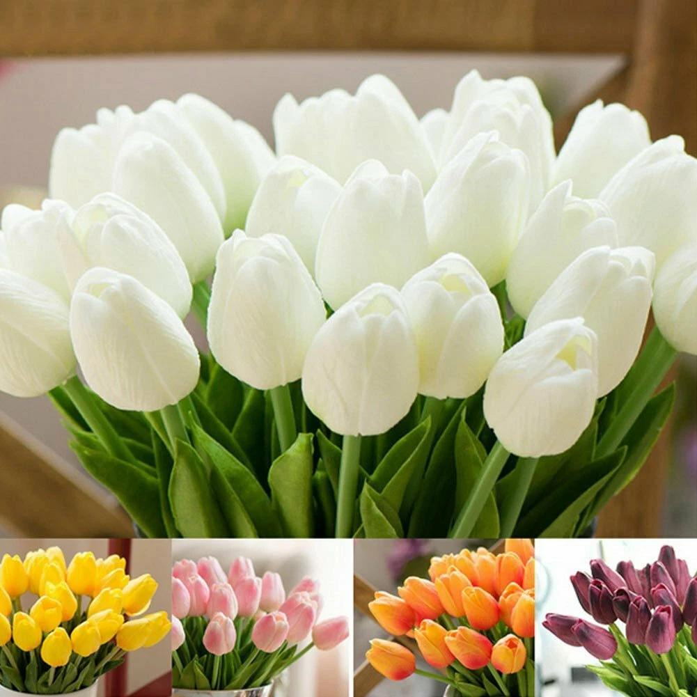 tulipcharm 10 pack artificial tulips real touch decorative flowers