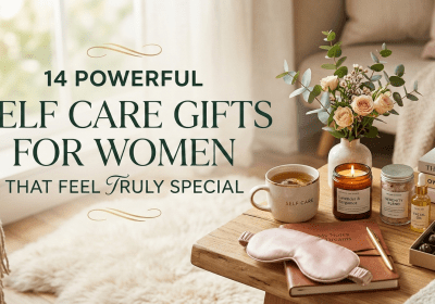 Self care gift ideas for women including spa kits, candles, and wellness items.